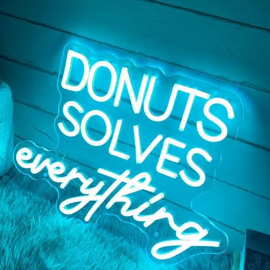 Donuts Solves Everything LED Neon Sign Custom Food Bakery Night Light Home Wall Kitchen Decor Coffee Bar Shop Restaurant Business Decoration Size:16x12inches