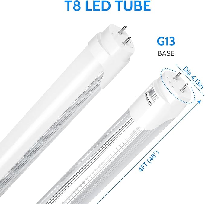 LightingWill LED T8 Light Tube 4FT, Natural White 4000K, Dual-End Powered Ballast Bypass, 2000Lumens 18W (40W Fluorescent Equivalent), Frosted Cover, AC85-265V Lighting Tube Fixtures, 1Pack