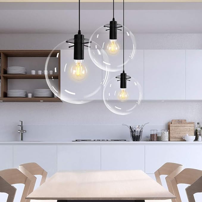 E27 Industrial Clear Glass Globe Shade Pendant Lighting Modern Kitchen LOFT Hanging Light Lamp (25cm)