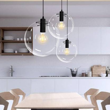 E27 Industrial Clear Glass Globe Shade Pendant Lighting Modern Kitchen LOFT Hanging Light-1 Lamp (30cm)