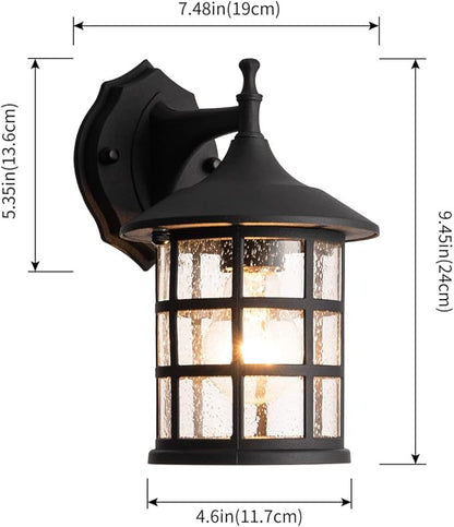 mirrea 10" Black Outdoor Coach Lights with Seeded Glass Shade Waterproof Patio Light Porch Wall Light Pack of 2