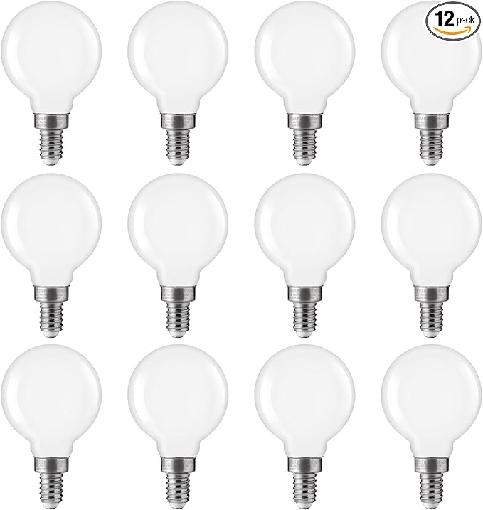 FLSNT 4000K Cool White LED Candelabra Bulbs 60W Equivalent, G16 1/2 Dimmable LED E12 Globe Vanity Light Bulbs, 550LM, CRI90, 5.5W, AC 120V, 12 Pack