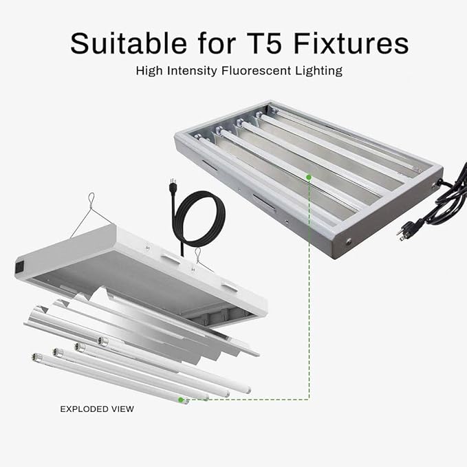 F54T5/841/HO Fluorescent Light Bulb, 46 Inch, T5 54 Watt Replacement Tube, 4100K Cool White, 4200 Lumens, High Output, G5 Bi-Pin Base, 4FT T5 Grow Light Bulbs - 5 Pack