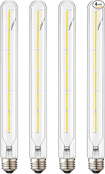 Leools T300 Dimmable Led Tubular Bulb 6W,Long Tube Edison Led Vintage Filament Bulb,60W Equivalent,4000K Daylight,Clear Glass,Cover E26 Medium Base,11.8inch,4pcs