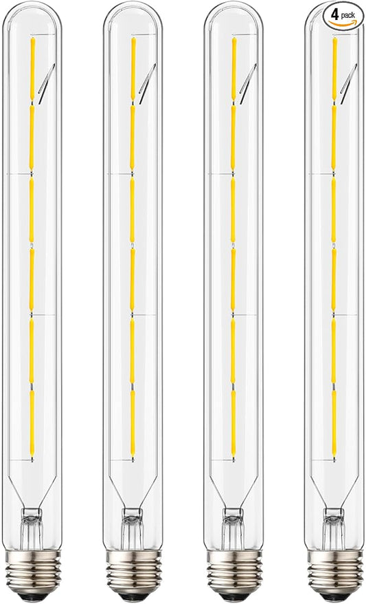 Leools T300 Dimmable Led Tubular Bulb 6W,Long Tube Edison Led Vintage Filament Bulb,60W Equivalent,4000K Daylight,Clear Glass,Cover E26 Medium Base,11.8inch,4pcs