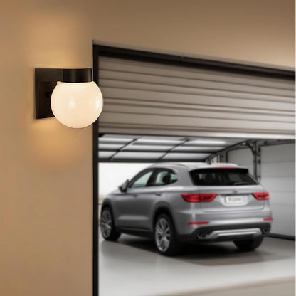 Alighting Outdoor Wall Sconce, Waterproof Exterior Lighting Fixture with Smooth Glass Globe and Black Aluminum Base, Wall Mount Porch Light for Front Door, Patio, Garage, Entryway, E26 Socket