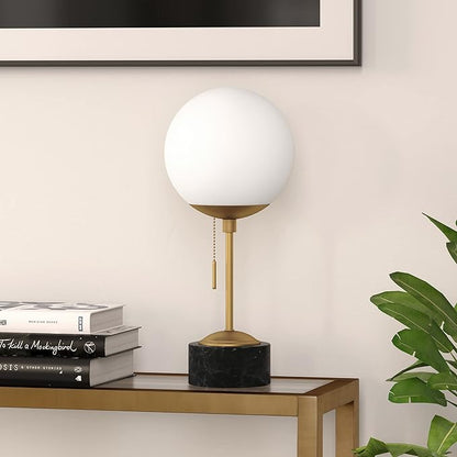Reagan 17.75" Tall Table Lamp with Glass Shade in Brass/ Black Marble/White Milk