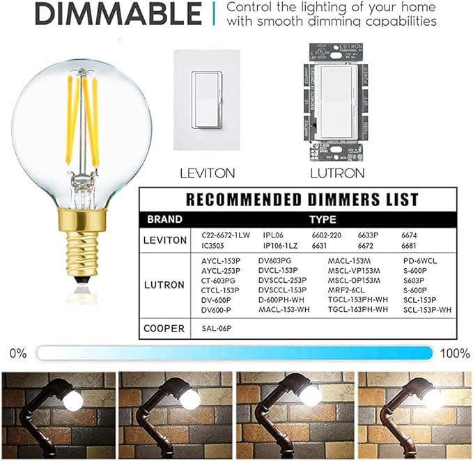 XININSUN G16.5 LED Bulb,E12 40W Candelabra Dimmable Chandelier Light Bulbs 4000K Daylight White Clear 400lm 4W G50 Vintage LED Filament Edison Candle Bulb with Decorative,6Pack