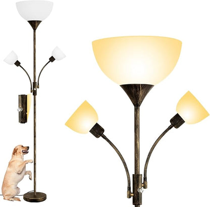 Floor Lamp, Standing Lamp, 71" Tall Lamps for Living Room, 3 Way Switch, Plastic Lampshade, Torchiere Tree Lamp with Reading Light, Modern Pole Lamps for Bedroom E26 Base(No Bulb, Rustic Bronze)