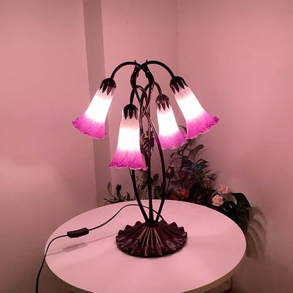 Bieye L10851 Lily Flower Blown Glass Accent Table Lamp for Living Room Bedroom Decoration (4-Light, Purple)