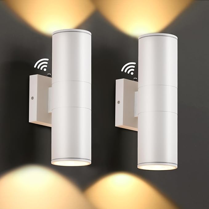 Dusk to Dawn Outdoor Lighting Sensor Wall Lights 2Pack, 12W 2700K Integrated LED Cylinder Up Down Lights Outdoor, IP65 Waterproof Aluminum Exterior Wall Sconce for Porch Patio.