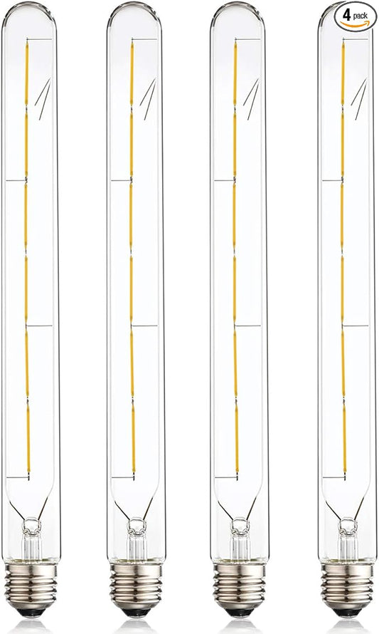 Leools Vintage LED Filament Bulb T300, 6W Dimmable T10 Edison Light Bulb Long Tubular Antique LED Light,E26 Base,Clear Glass,Warm White,2700K, 600LM(60W Equivalent),11.81in(300mm), Pack of 4