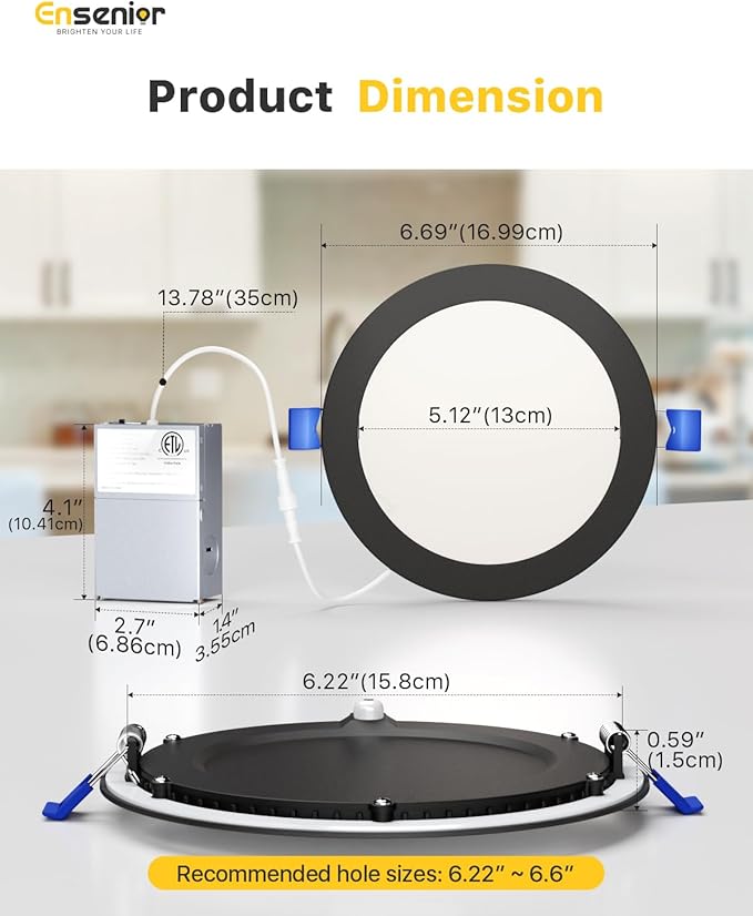 Ensenior 24 Pack 6 Inch LED Recessed Ceiling Light, Dimmable, 2700K-5000K 5CCT, 1200LM 12W 120V, High Brightness Dimmable Canless Wafer Downlight - ETL&FCC&IC
