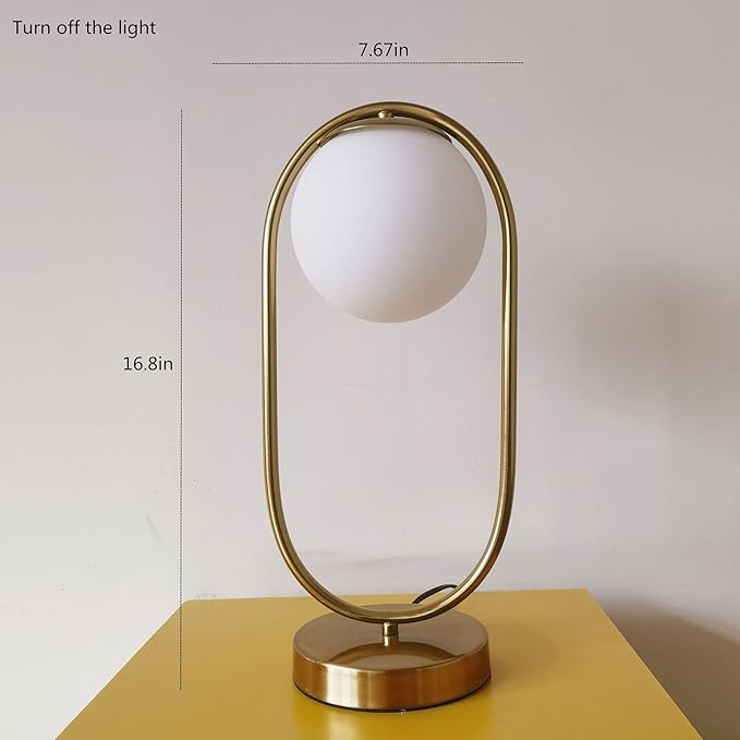 Mid Century Modern Table Lamp White Glass Shade Nightstand Lamp Small Gold Table Lamp for Bedside Bedroom Living Room Office