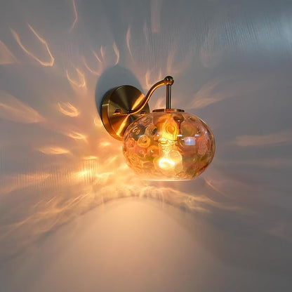 7" Glass Shade Replacement for E26 Pendant Lights, Champagne Hammered Globe Lampshade for Wall Sconce, Dia 7", Height 5", Fitter 1.65" (Amber - 1 pc)