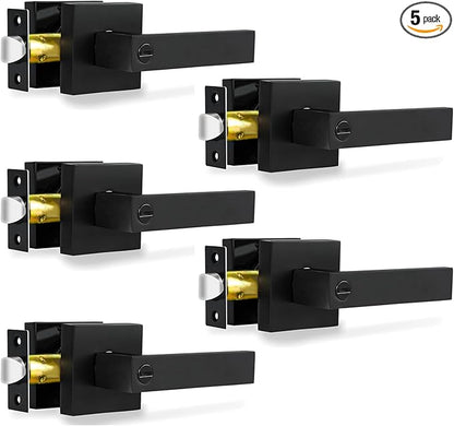 Privacy Door Levers, 5 Pack Matte Black Door Handles, Bed and Bath Door Locksets Heavy Duty Keyless Interior Handles, Reversible for Left Right Handed Doors