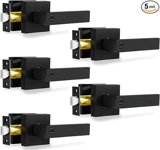 Privacy Door Levers, 5 Pack Matte Black Door Handles, Bed and Bath Door Locksets Heavy Duty Keyless Interior Handles, Reversible for Left Right Handed Doors