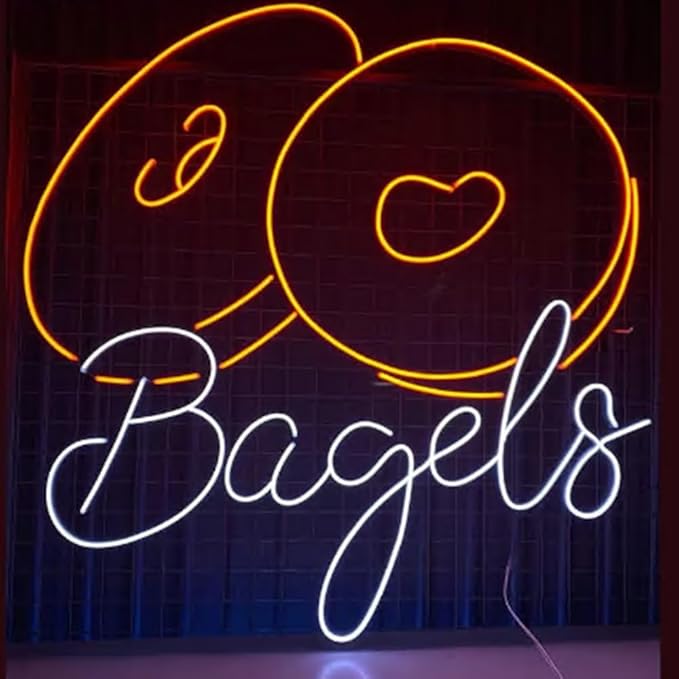 Bagels Neon Sign, 20inches Opening Bagel Shop Led Sign, Bagel Store Wall Decor, Bagel Bread Shop Wall Art, Bagel Lover Gifts