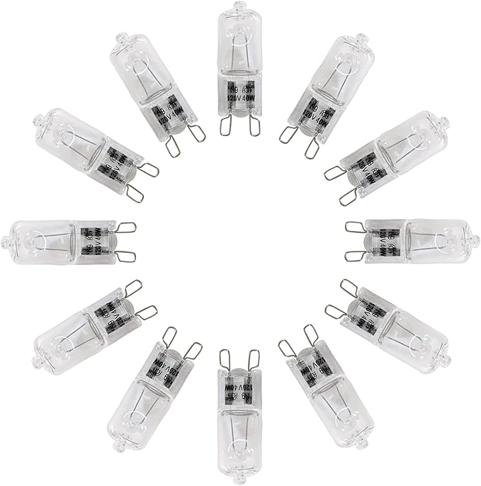 Appliance Light G9 Bulb, 120V 40W Xenon Small Light Bulb for Microwave,Chandeliers, Pendants, Cabinet Lights, Bathroom, 2 Pin Base JC T4 Type,Warm White, Dimmable,12 Pack
