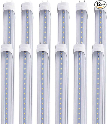 12 pcs 4FT 24W T8 LED Tube Light White Daylight 6000k 4' LED Bulbs Garage Warehouse Shop Light Ballast Bypass G13 Base T10 T12 Fluorescent lamp Replacement AC100-277V Clear Cover