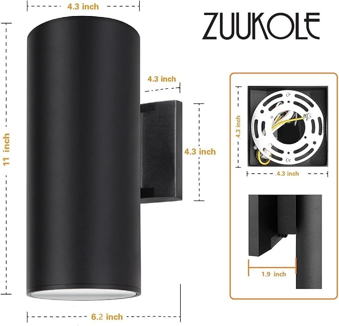 Outdoor Wall Light, Exterior Lighting - ETL Listed, 2 Light Bulbs Included, Aluminum Waterproof Wall Mount Cylinder Design - Up Down Light Fixture for Porch, Backyard and Patio
