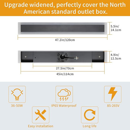 Upgrade Widened 2 Pack 47.2inch Modern Outdoor Wall Sconce, Black Long LED Wall Light, 3000K Warm White, IP65 Waterproof, White Acrylic, 41W, Exterior Lighting Fixture for Balcony, Yard, Garage