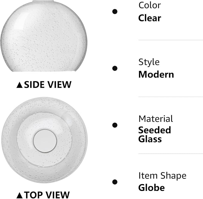 ANYLOVE Hammered Glass Globe Shade，Fixture Replacement Shade,7" Diameter, Replacement with 1.65 Inch Fitter for Wall Lamps Chandeliers or Ceiling Light