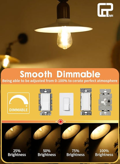 CRLight Amber Glass ST58 = ST19 Vintage LED Edison Bulb - Dimmable 6W 650LM 2700K Warm White, 90+ CRI, E26 Antique Style Decorative Filament Light, 60W Incandescent Replacement, 10-Pack