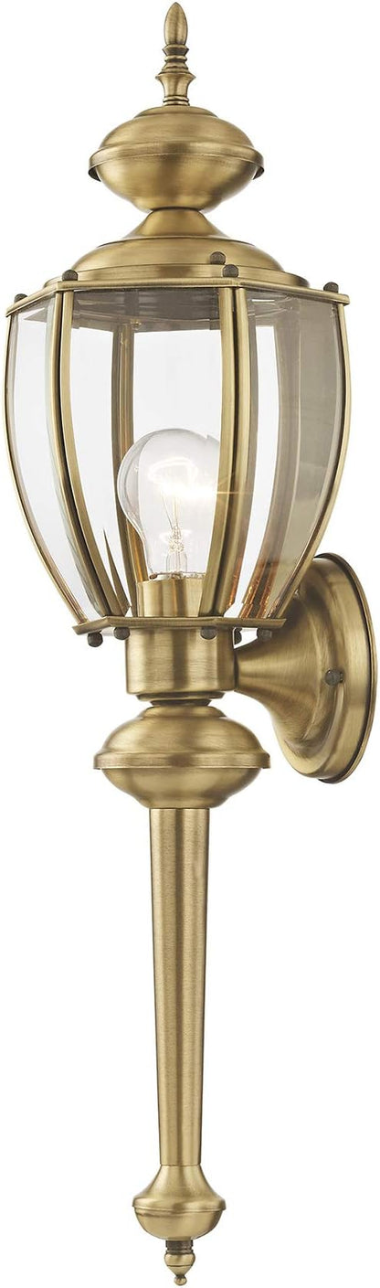 Livex Lighting 2112-01 Basics 1 Light AB Outdoor Wall Lantern, Antique Brass, 7"W x 25.25"H