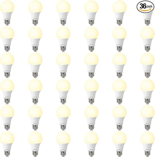 36 Pack A19 LED Bulbs 60W Equivalent, 8W Soft White 2700K LED Light Bulbs, E26 Medium Base, Non-Dimmable, 800 Lumens, Ideal for Bedroom Living Room
