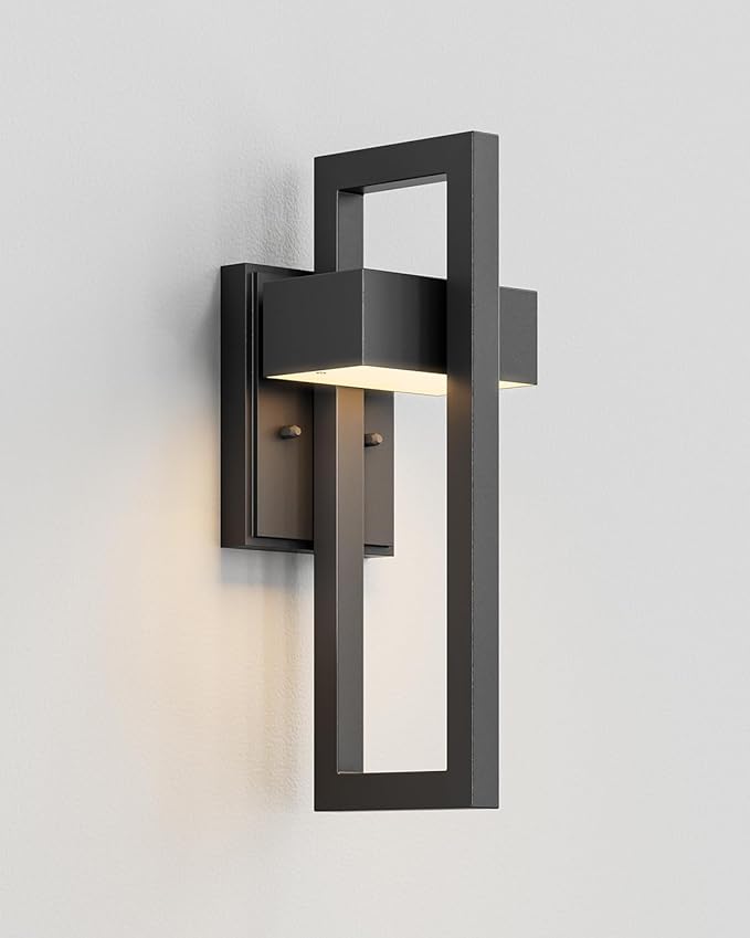 Modern Outdoor Wall Lights 2-Pack Integrated LED Outdoor Wall Sconce Modern Exterior Lighting Fixtures Matte Black Porch Light for House, Patio, Garage, Front Door | 2700K