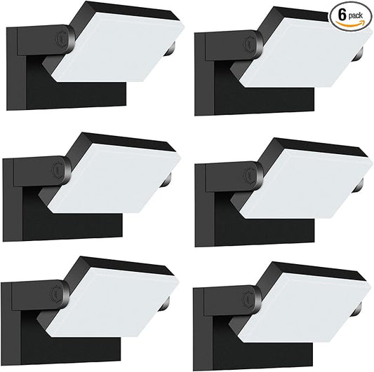 ledmo Outdoor LED Flood Lights - 60W Black 360 Adjustable Head Exterior Lighting Fixture 5000K Waterproof Wall Mount Yard Lights Switch Control Wall Lights for House,Patio,Barn,Shop,Garage 6 Pack