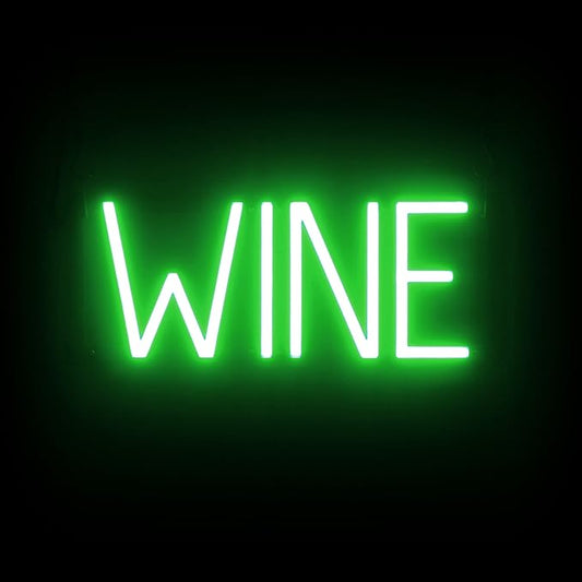 SpellBrite WINE Sign | Wine-Related Sign with Neon Look, Green LED Light Source | 15.8" x 6.3"