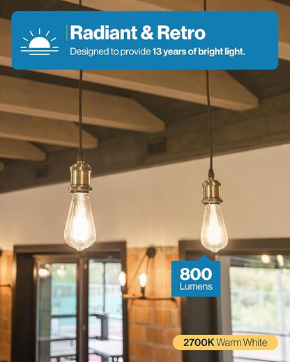 Sunco 100 Pack Edison Bulbs LED ST64, Clear Vintage Filament Waterproof Bulb, 800 LM, 8W (60W Equivalent), ST19, 2700K Soft White, E26 Medium Base, Decorative Dimmable UL