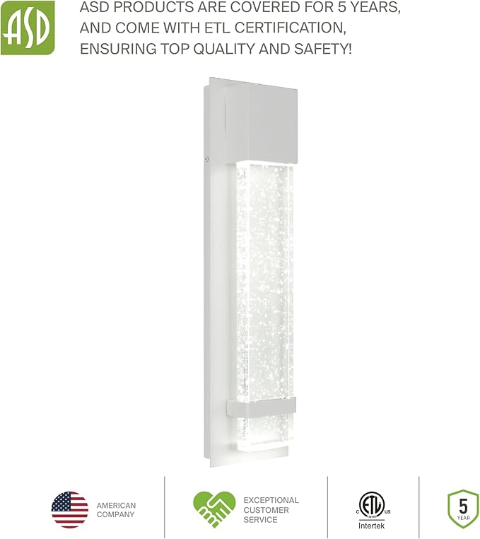 ASD LED 18" Bubble Glass Wall Light Fixture, Outdoor & Indoor Seeded Sconce | 3CCT, Waterproof, Dimmable, ETL Listed | 12W 500LM 3000-5000K 120V | Exterior Lantern, Porch Lighting | White, 4 Pack