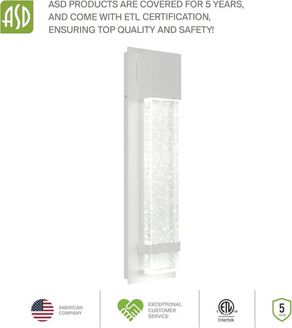 ASD LED 18" Bubble Glass Wall Light Fixture, Outdoor & Indoor Seeded Sconce | 3CCT, Waterproof, Dimmable, ETL Listed | 12W 500LM 3000-5000K 120V | Exterior Lantern, Porch Lighting | White, 2 Pack