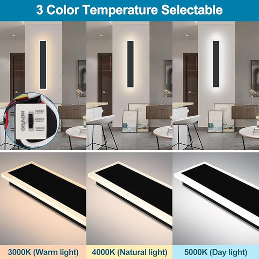 2-Pack 36inch Long Outdoor Modern LED Wall Light, Exterior LED Wall Lighting Fixture, IP65 Waterproof Wall Lamps, Dimmable 30W 2700LM Black Wall Sconce, 3000K/4000K/5000K Selectable, ETL
