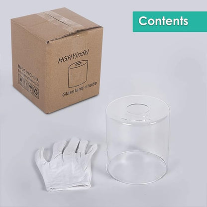 1 Pack Clear Glass Lamp Shade, with 1-5/8" Fitter Opening, Cylinder Glass Lamp Shade Replacement for Table Lamps,Wall Lamps,Pendant lights and Bathroom Vanity lights.