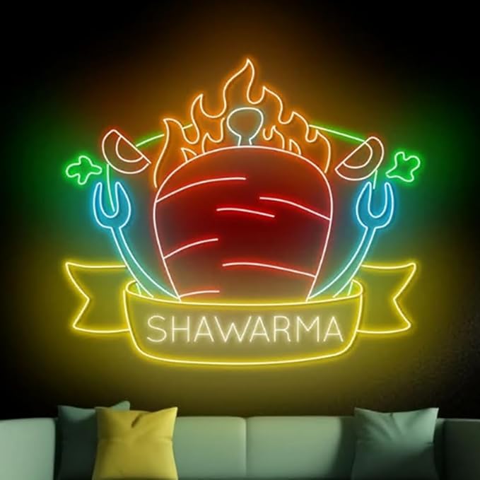 Shawarma Neon Sign, Shawarma Led Sign, Shawarma Neon Light, Street Food Wall Art Light, Restaurant Wall Decor Size:23inches