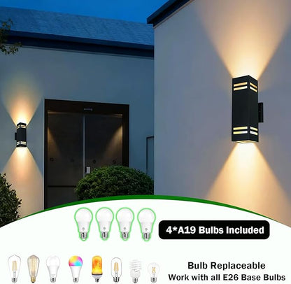 Up and Down Lights Outdoor Wall Light Fixtures, Aluminum Dusk to Dawn Outdoor Lighting Fixture, Modern Black Exterior Light Fixtures, Wall Mount Porch Light for House Front Door