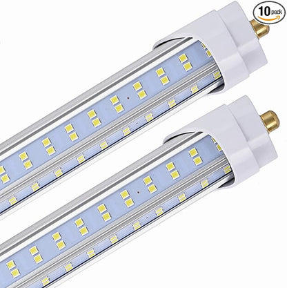 FA8 Super Bright 10-Pack T8 T10 T12 LED Tube Lights - 8 Foot, 120W 18800lm 5000K, Clear Cover, Replaces Fluorescent Bulbs