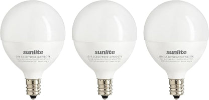 Sunlite G16.5 Light Bulb LED, 7 Watts (60W Equiv.), 500 Lumens, Dimmable, Type G Globe Shape E12 Candelabra Base, Short Bulbs, Vanity Mirror Bulbs, 2700K Soft White, Frosted, 3 Count