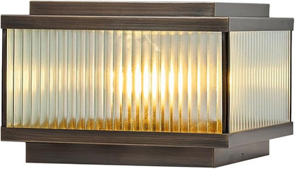 All Copper Steel Glass Outdoor Post lights, Waterproof Pillar Light, Vintage Patio Lawn Column Lamp,outdoor column lights,Deck Lights, Lantern Fence Lamp Fixture E26 Base (Electricity, 12X12IN)