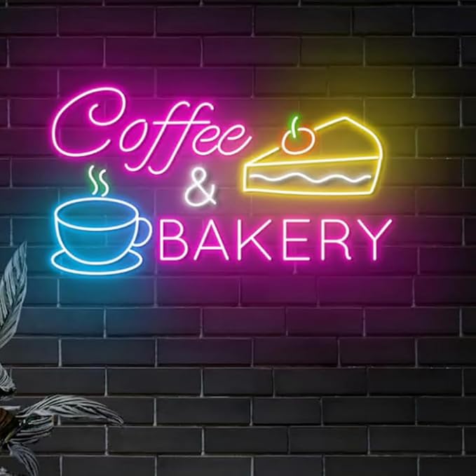 Coffee & Bakery Led Sign, Open Cake Bakery Neon Sign, Bakery Coffee Decor Size:20inches