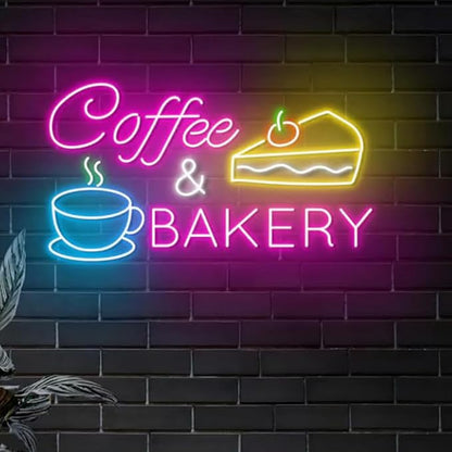Coffee & Bakery Led Sign, Open Cake Bakery Neon Sign, Bakery Coffee Decor Size:20inches