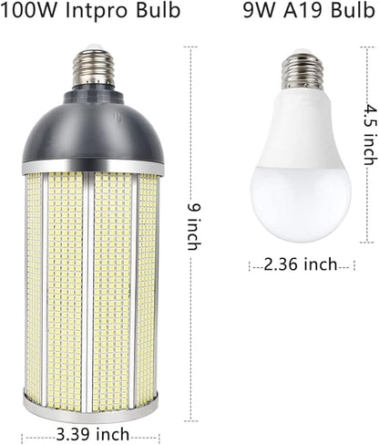 Intpro LED Light Bulb100W LED Corn Light Lmap Garage Light 10000LM E26 E39 5000K 85V~265V Super Bright LED Basement Lights for barn Workshop Warehouse Factory Backyard