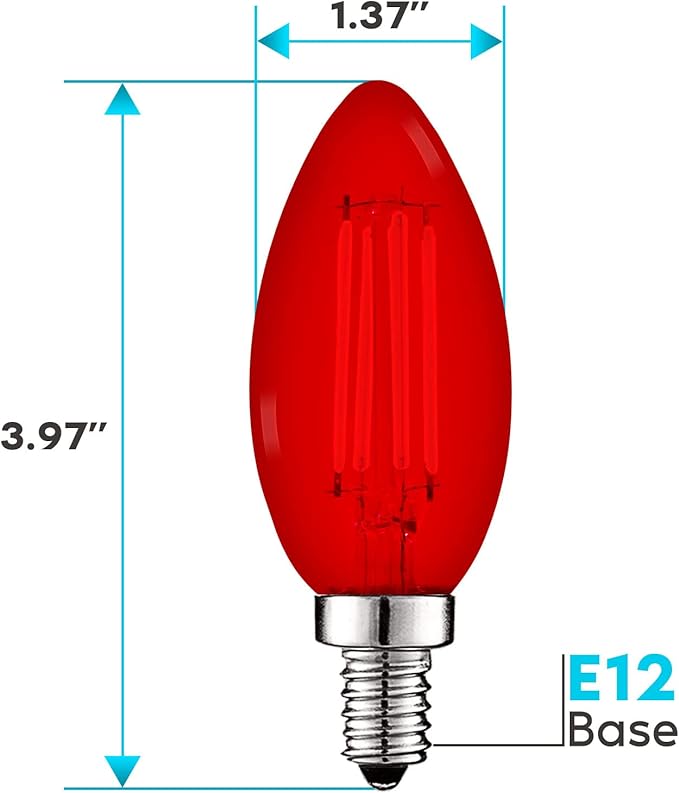 LUXRITE E12 LED Filament Red Light Bulbs, 4.5W (40W Equivalent), Colored Glass Candelabra Bulb, UL Listed, E12 Base, Indoor Outdoor, Porch, Decoration, Party, Holiday, Event, Home Lighting (4 Pack)