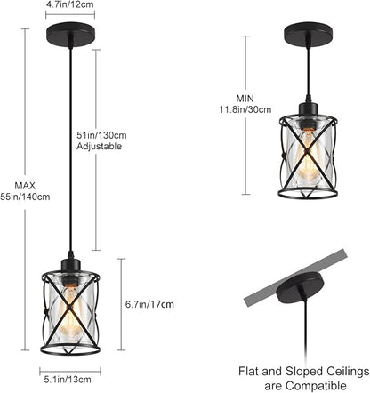 3 Lights Industrial Pendant Light with Glass Shade Matte Black Pendant Lighting Adjustable Industrial Retro Style Hanging Light,Kitchen Island Farmhouse Pendant Lights Fixtures for Kitchen,Farmhouse