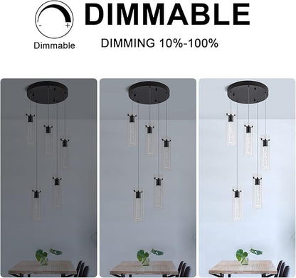 LED Pendant Lighting, Black 5-Light Pendant Light Over Island, Kitchen Island Pendant Lights for Dining Room, Living Room, Corridor, Cafe, Club, Restaurant