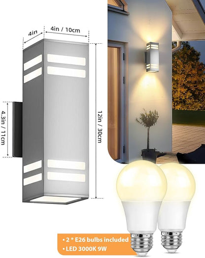 SHIMR Dusk to Dawn Outdoor Wall Light, Up Down Stainless Steel Exterior Wall Sconce with Photocell Sensor, 3000K Warm LED Bulbs Included, Waterproof Modern Outdoor Lights for House Garage Porch Patio